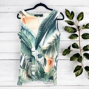 NWT Clotheshead Layered Mesh Sleeveless Tropical‎ Floral Top Small White Green